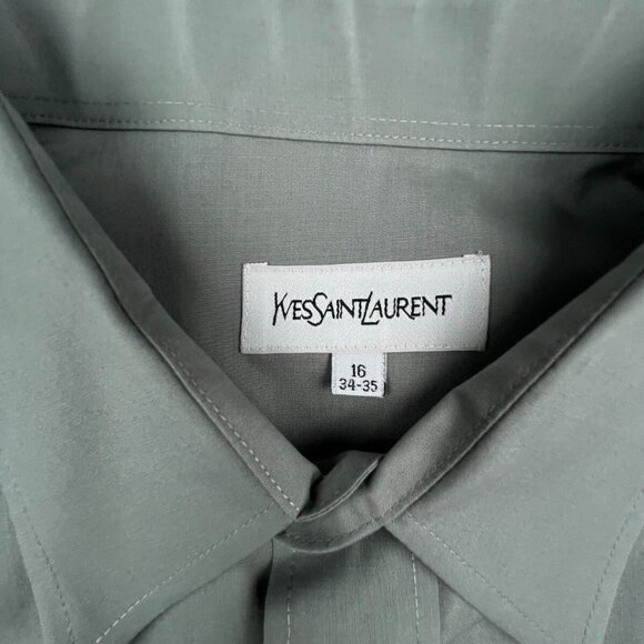 YSL Yves Saint Laurent Men's Button Up Dress Shirt 16 34/35 Gray Polyester Blend - Picture 5 of 12